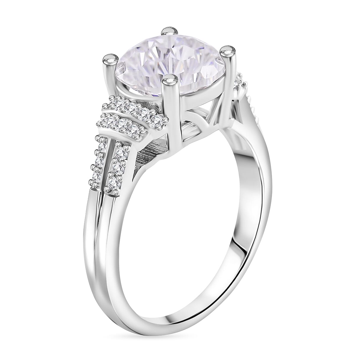 The Great Glacier Cut Moissanite Ring in Rhodium Overlay Sterling Silver 2.76 Ct.