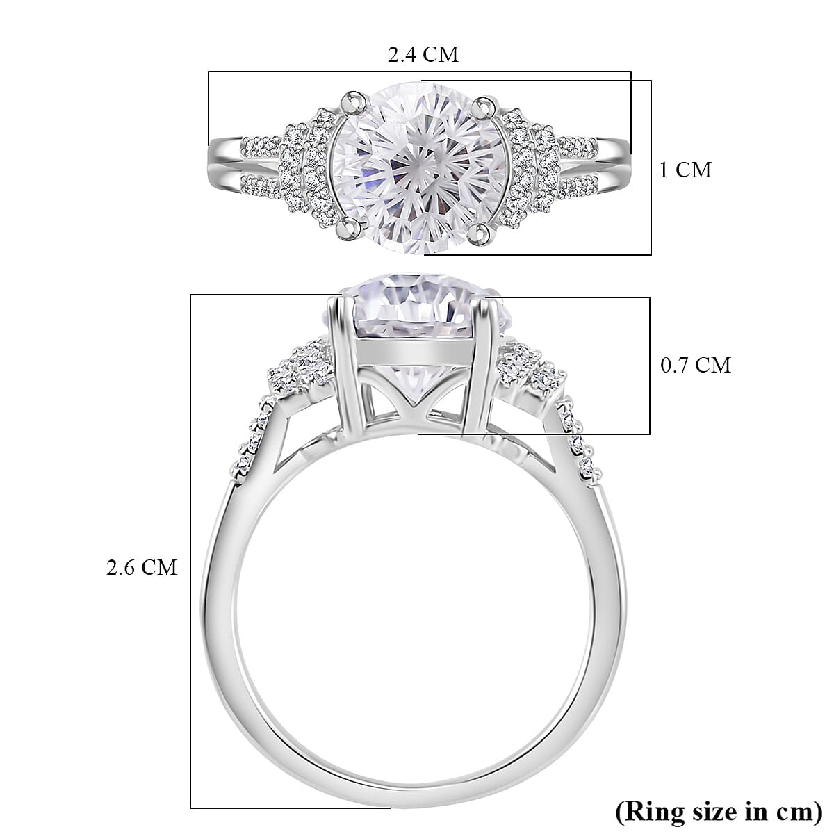 The Great Glacier Cut Moissanite Ring in Rhodium Overlay Sterling Silver 2.76 Ct.