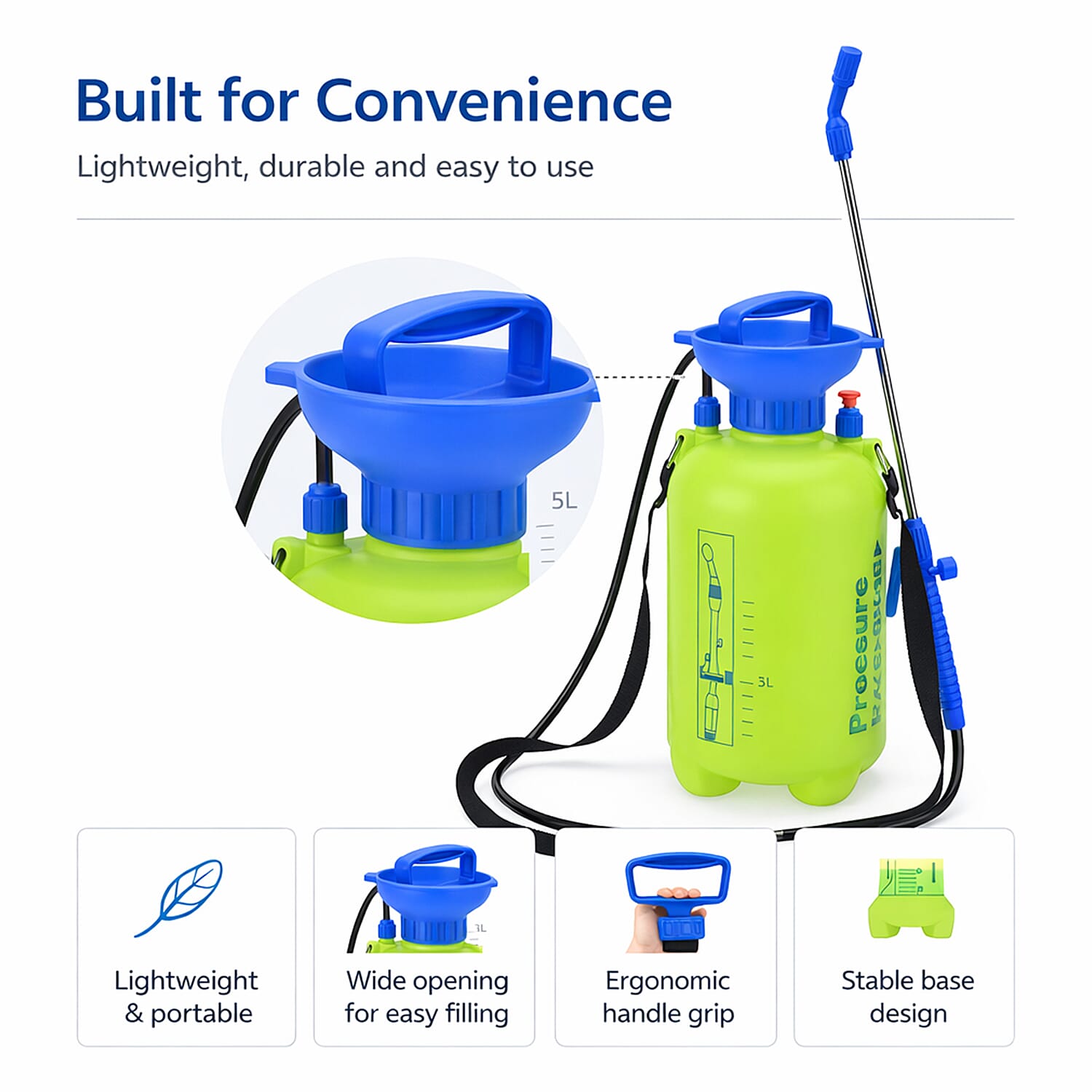 Portable 5 L Pressure Sprayer for Gardening & Cleaning - Yellow & Blue