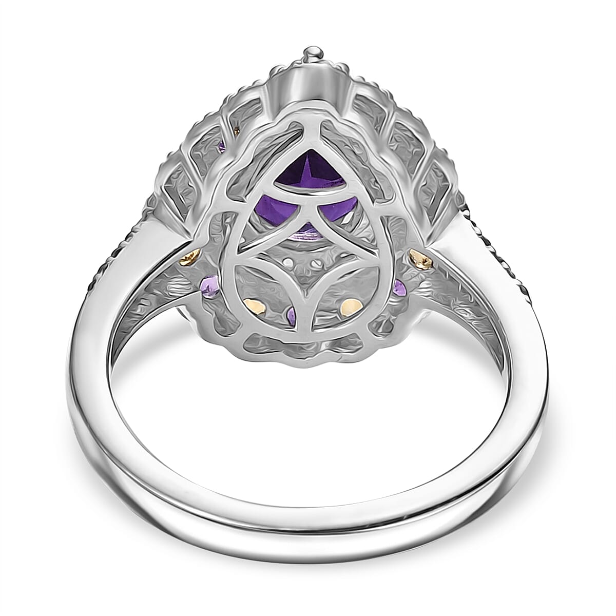 AAA African Amethyst, Citrine & Rhodolite Garnet Ring in Rhodium Overlay Sterling Silver 2.16 Ct.