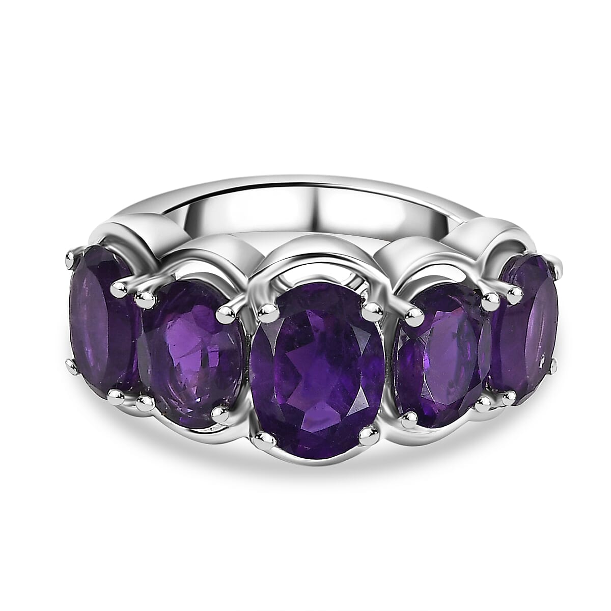 AAA African Amethyst Ring in Rhodium Overlay Sterling Silver 3.97 Ct.