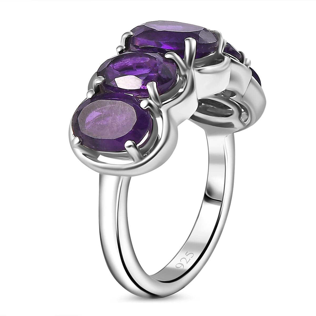 AAA African Amethyst Ring in Rhodium Overlay Sterling Silver 3.97 Ct.