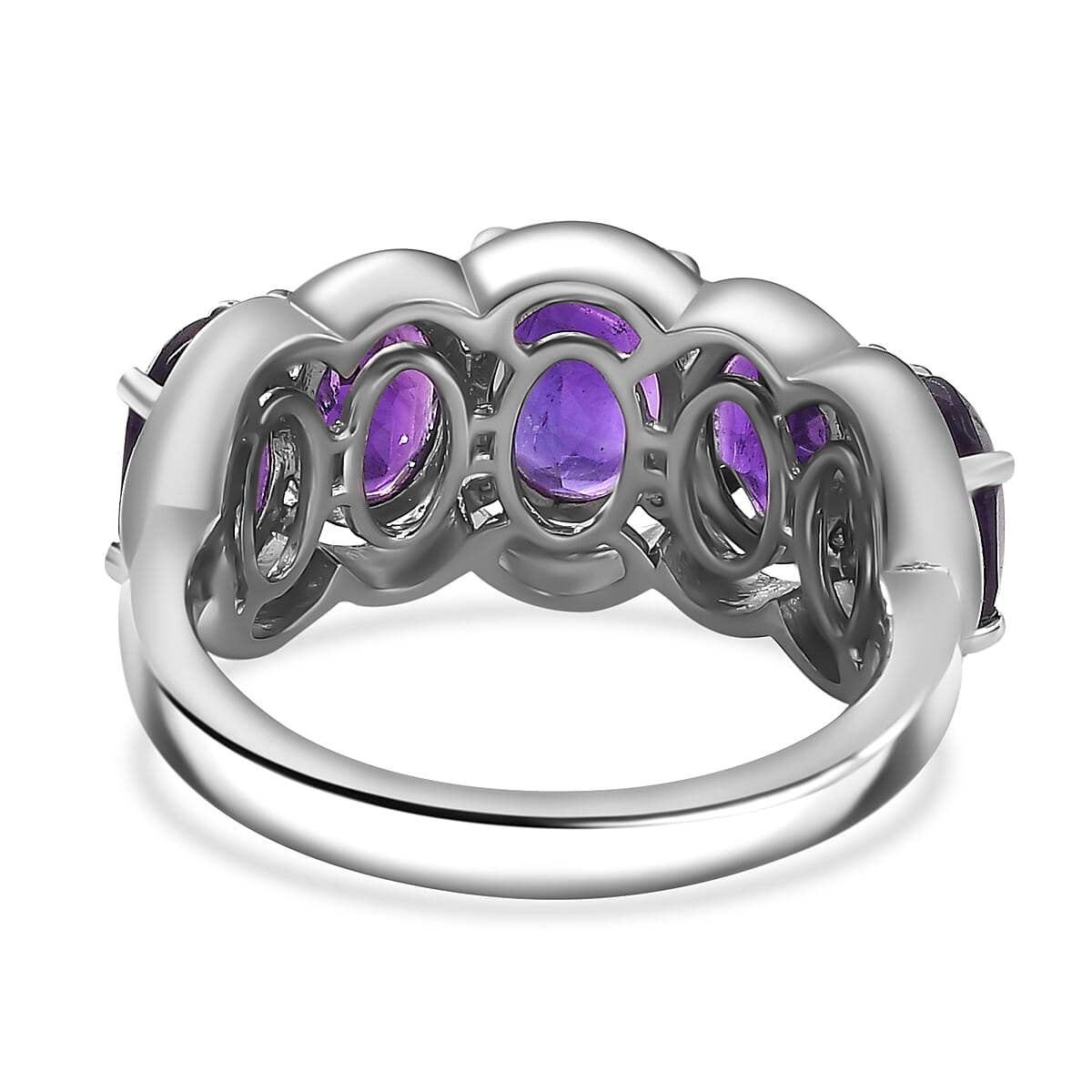 AAA African Amethyst Ring in Rhodium Overlay Sterling Silver 3.97 Ct.