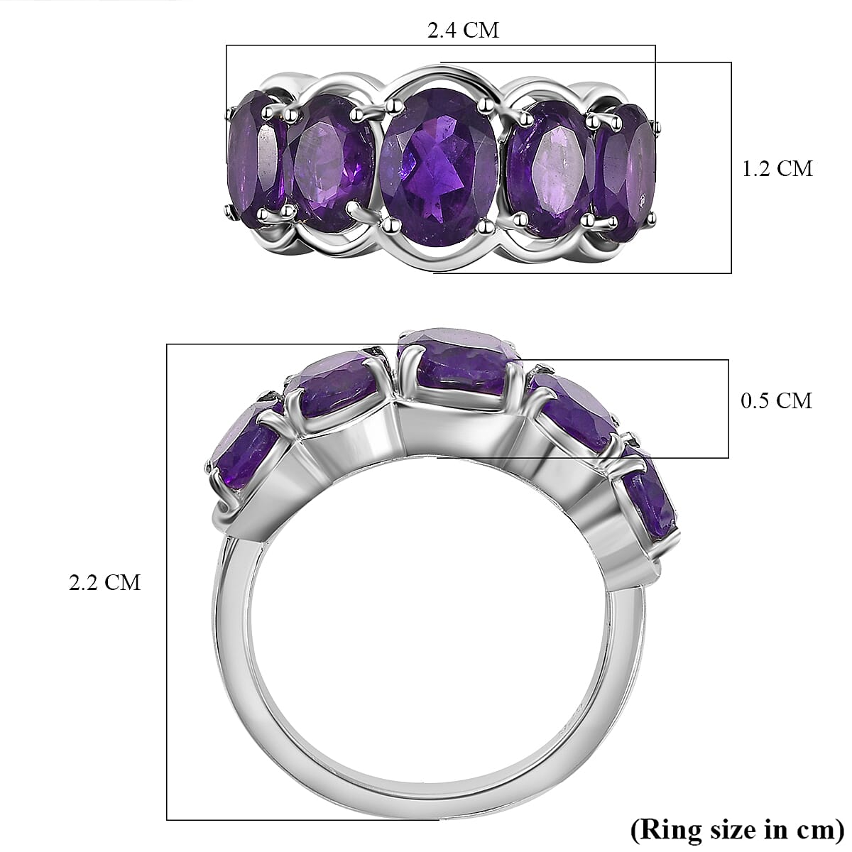 AAA African Amethyst Ring in Rhodium Overlay Sterling Silver 3.97 Ct.
