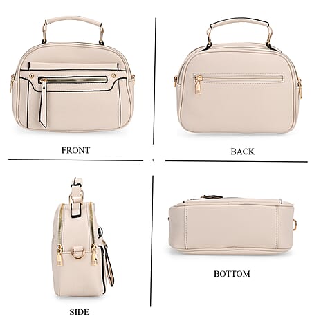 Structured Crossbody Bag with Patterned Strap - Beige