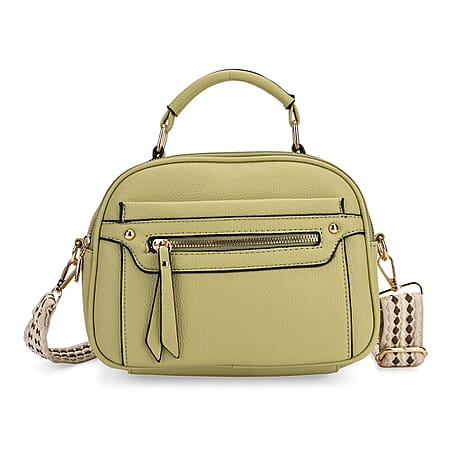 Structured Crossbody Bag with Patterned Strap - Green