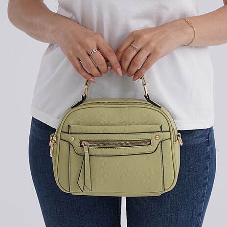 Structured Crossbody Bag with Patterned Strap - Green