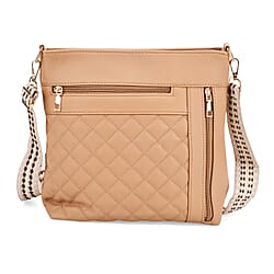 Quilted Diamond Pattern Crossbody Bag with Adjustable Strap - Black