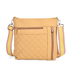 Quilted Diamond Pattern Crossbody Bag with Adjustable Strap - Black
