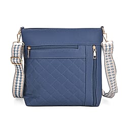 Quilted Diamond Pattern Crossbody Bag with Adjustable Strap - Black