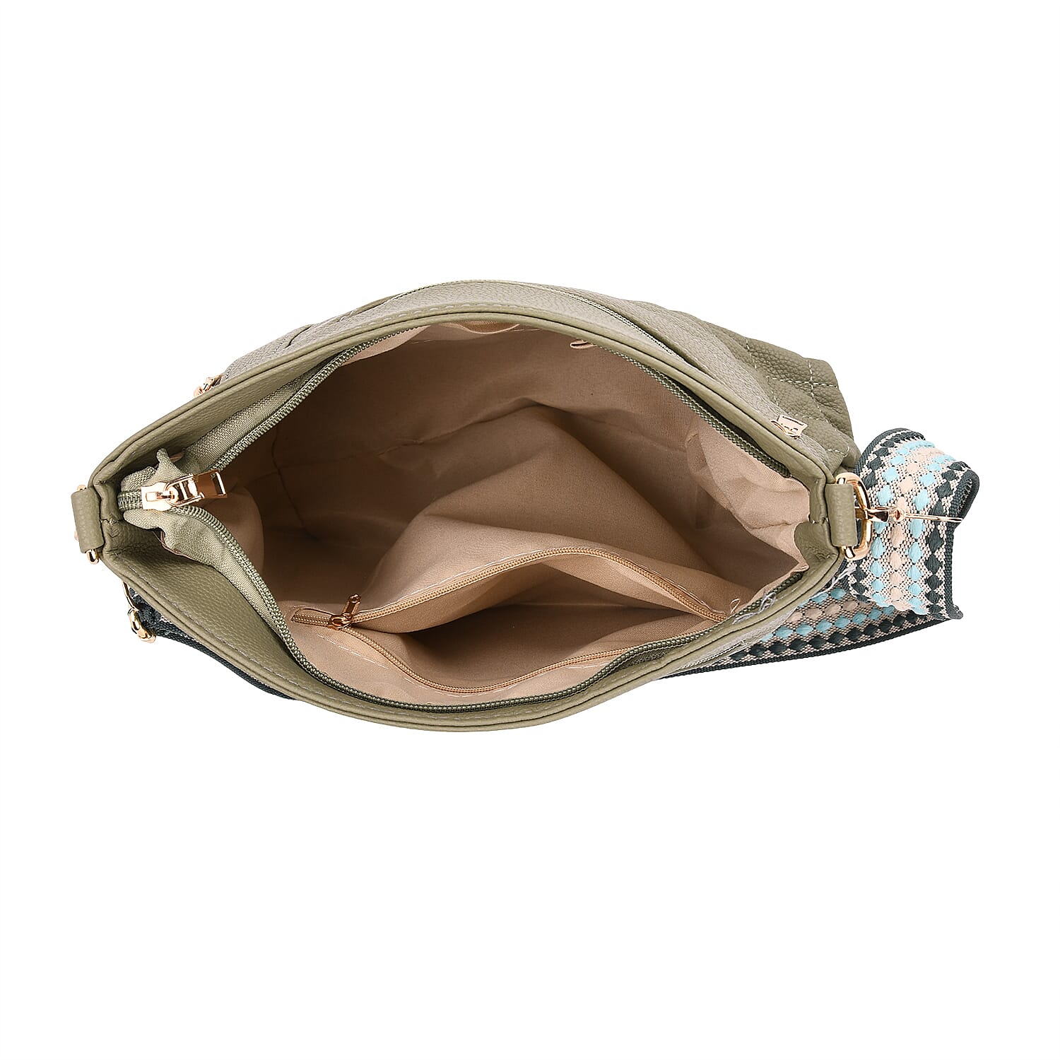 Quilted Diamond Pattern Crossbody Bag with Adjustable Strap - Green