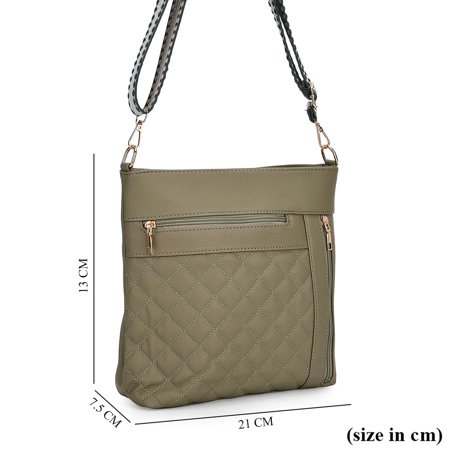Quilted Diamond Pattern Crossbody Bag with Adjustable Strap - Green