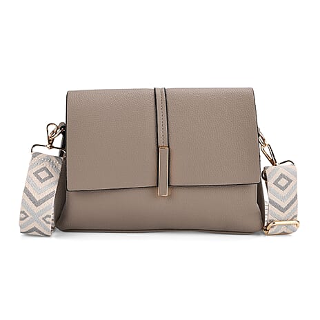 Artisan Crossbody Sling Bag with Geometric Pattern Shoulder Strap - Gray