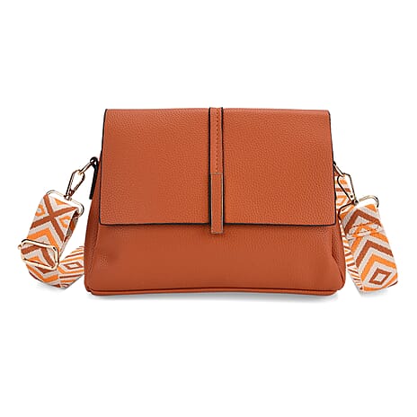 Artisan Crossbody Sling Bag with Geometric Pattern Shoulder Strap - Rust