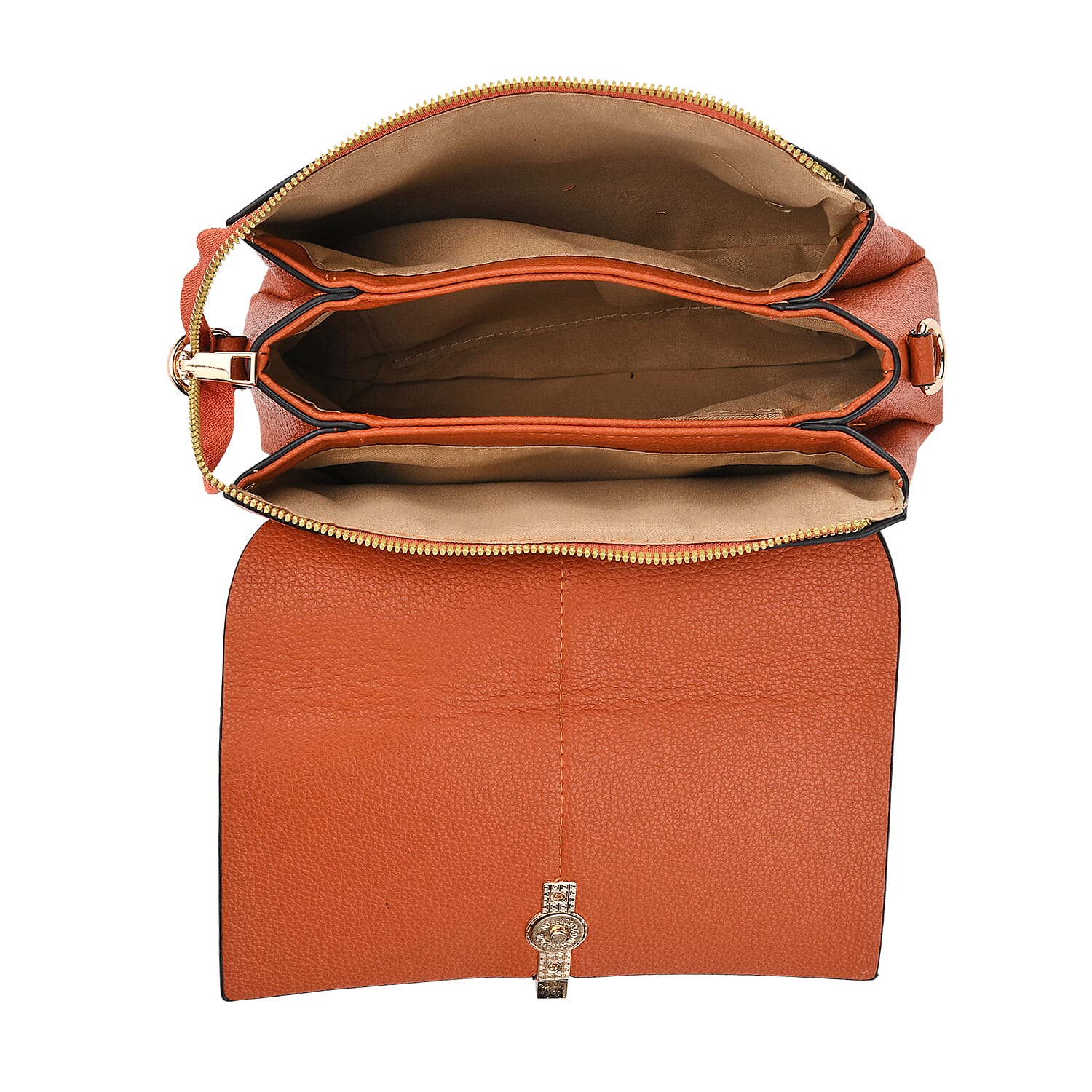 Artisan Crossbody Sling Bag with Geometric Pattern Shoulder Strap - Rust