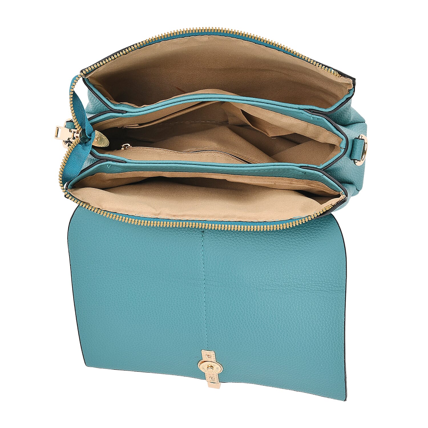 Artisan Crossbody Sling Bag with Geometric Pattern Shoulder Strap - Teal