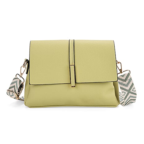 Artisan Crossbody Bag with Geometric Pattern Shoulder Strap - Green
