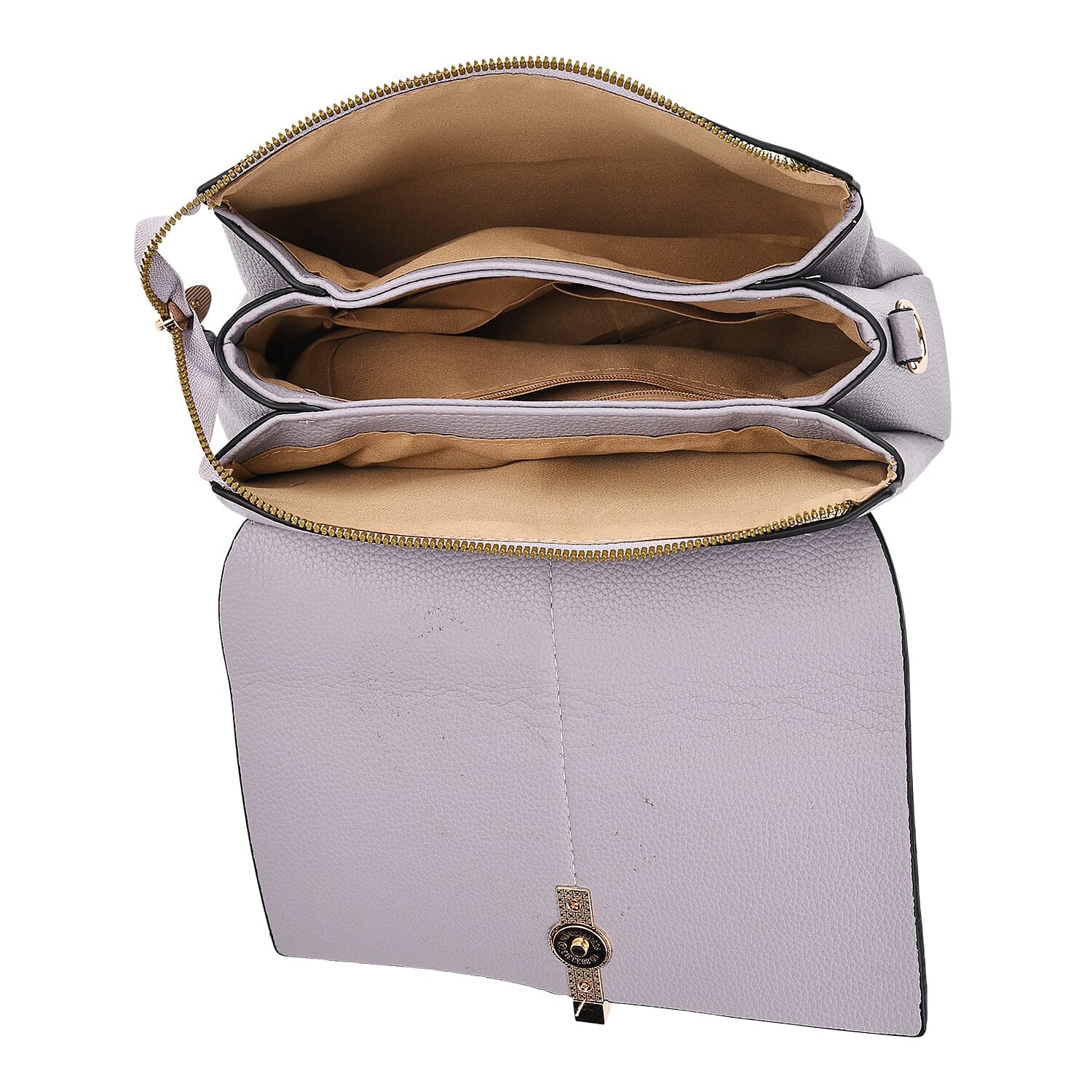 Artisan Crossbody Sling Bag with Geometric Pattern Shoulder Strap - Lavender