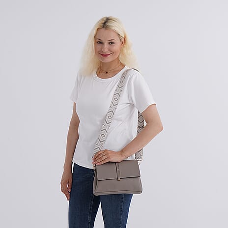 Artisan Sling Bag with Geometric Pattern Strap - Light Brown