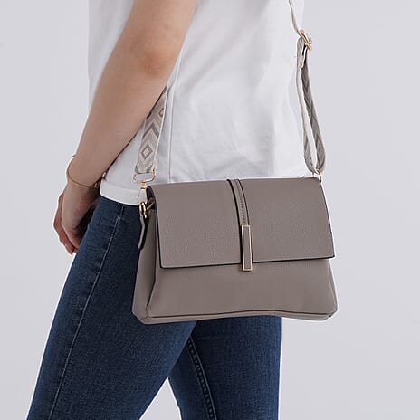 Artisan Sling Bag with Geometric Pattern Strap - Light Brown