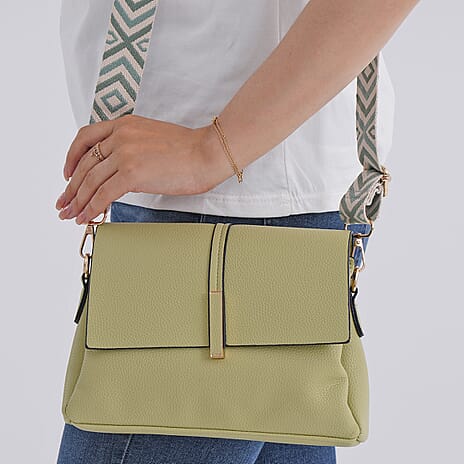 Artisan Sling Bag with Geometric Pattern Strap - Green
