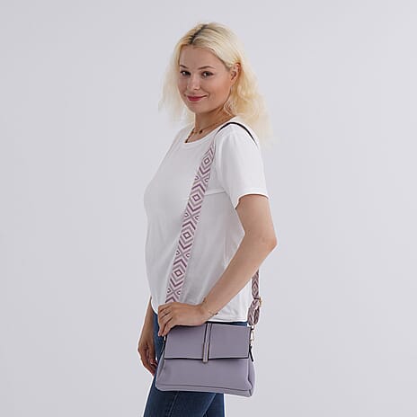 Artisan Sling Bag with Geometric Pattern Strap - Purple