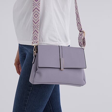 Artisan Sling Bag with Geometric Pattern Strap - Purple