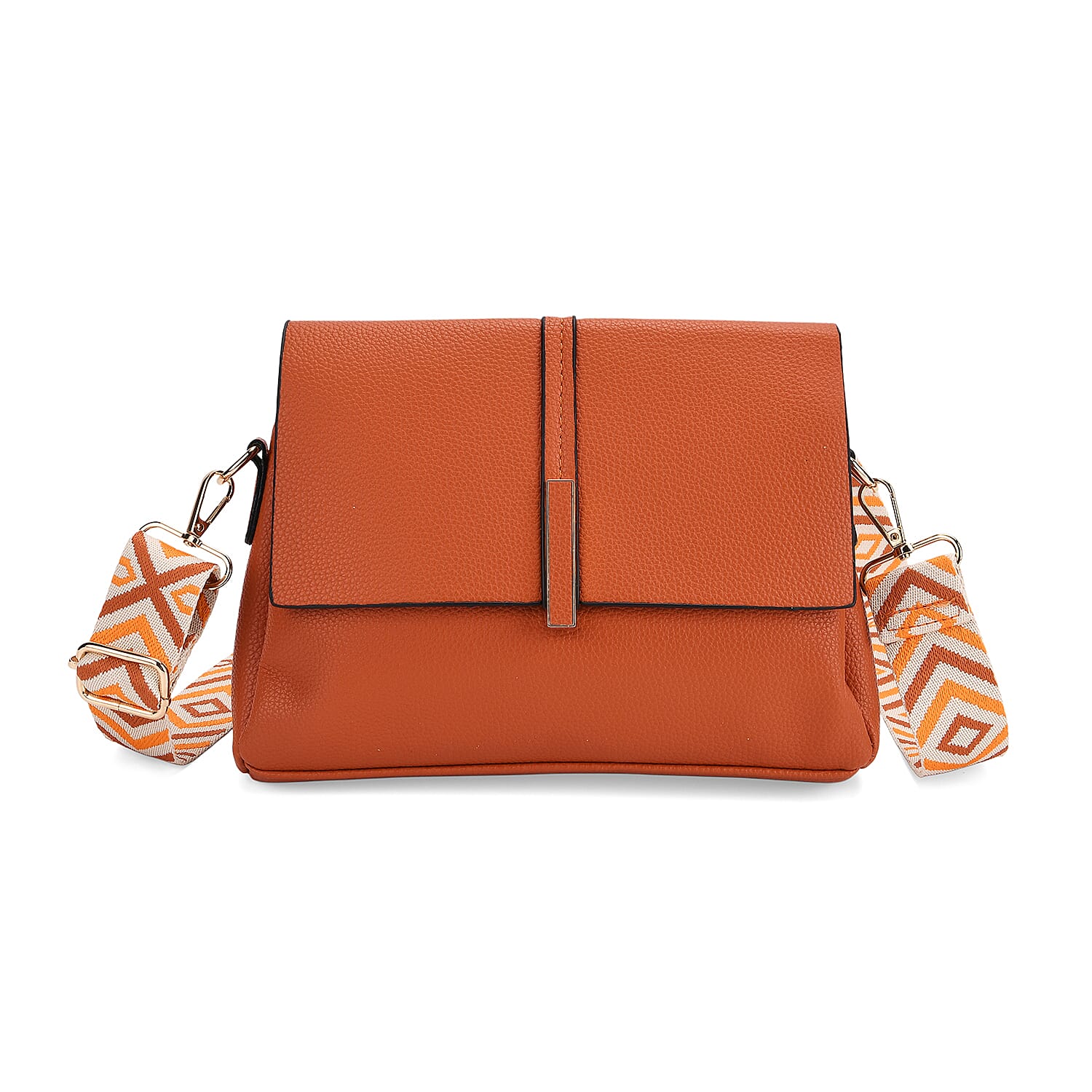 Artisan Sling Bag with Geometric Pattern Strap - Tan