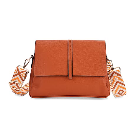 Artisan Sling Bag with Geometric Pattern Strap - Tan