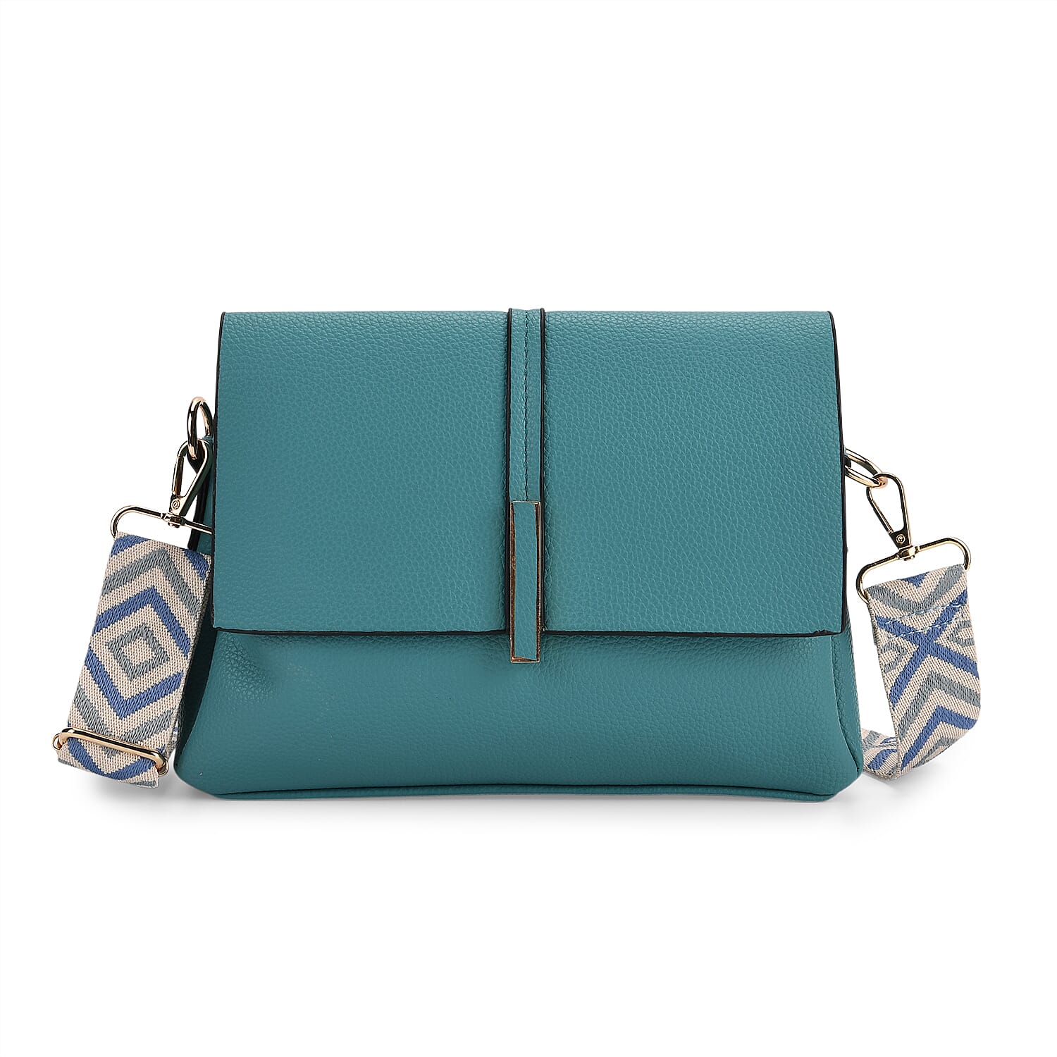 Artisan Sling Bag with Geometric Pattern Strap - Dark Turquoise