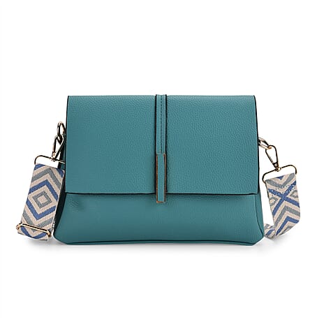 Artisan Sling Bag with Geometric Pattern Strap - Dark Turquoise