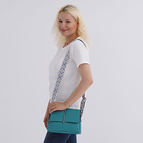 Artisan Sling Bag with Geometric Pattern Strap - Dark Turquoise