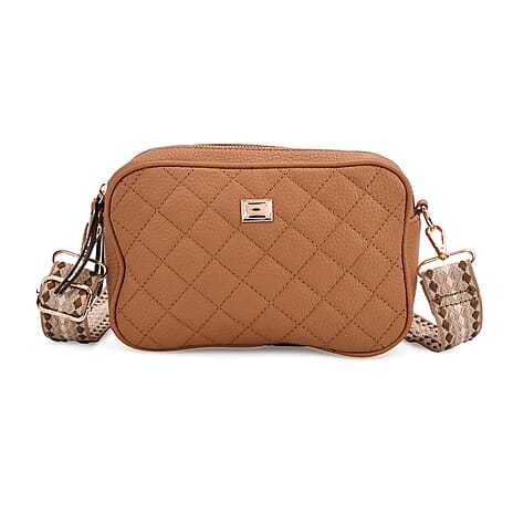 Prime Time Deal - Quilted Fully Lined Crossbody Bag With Adjustable Length Strap - Brown