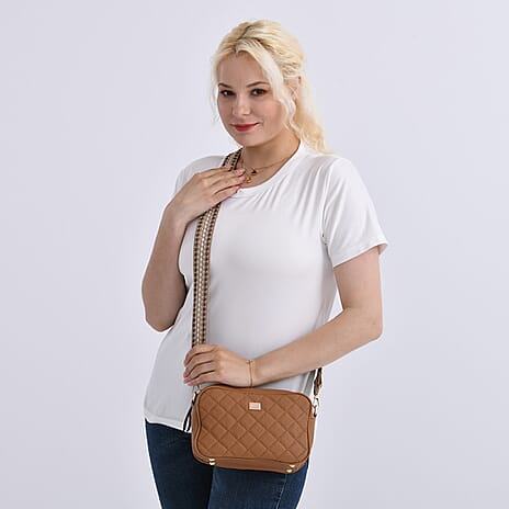 Prime Time Deal - Quilted Fully Lined Crossbody Bag With Adjustable Length Strap - Brown