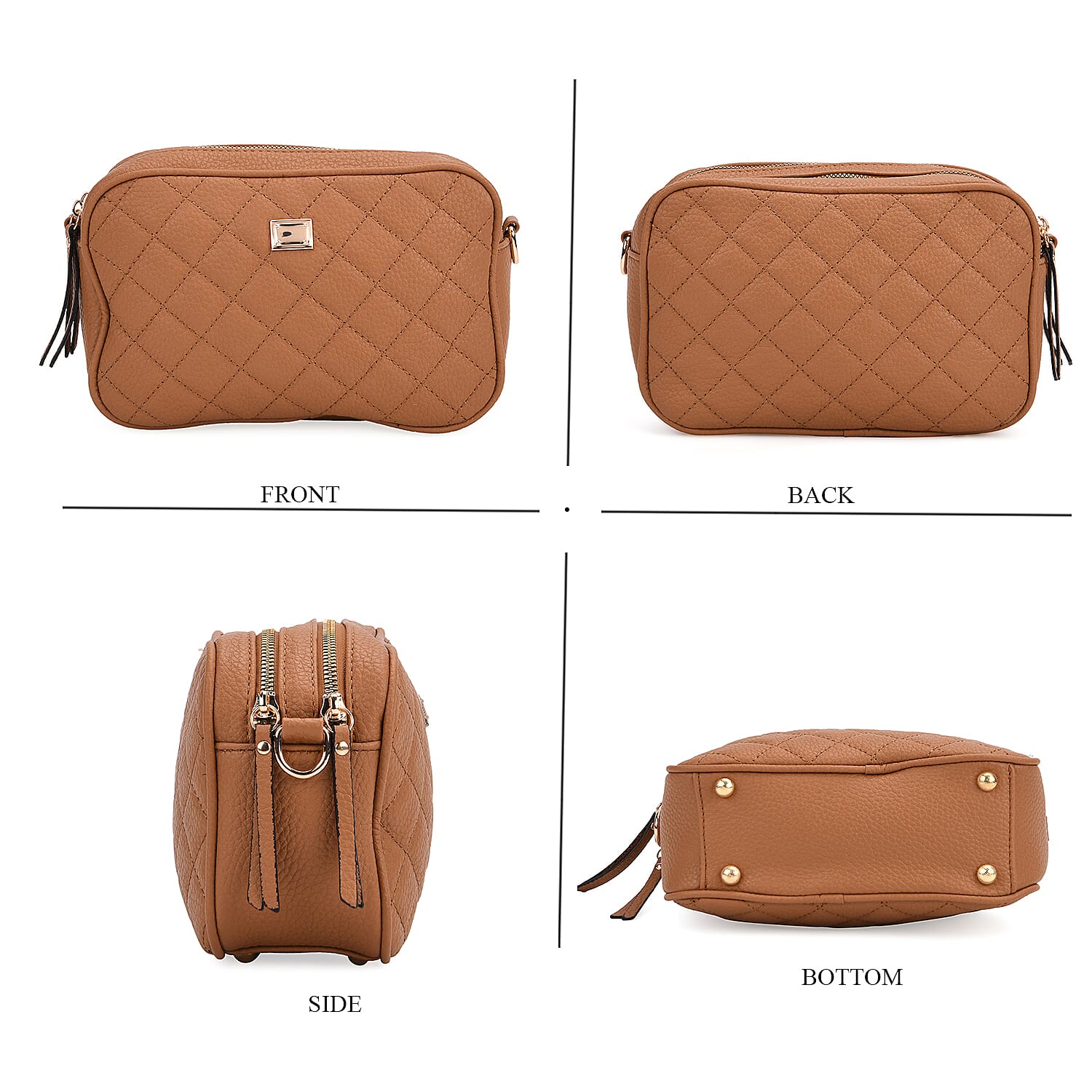 Prime Time Deal - Quilted Fully Lined Crossbody Bag With Adjustable Length Strap - Brown
