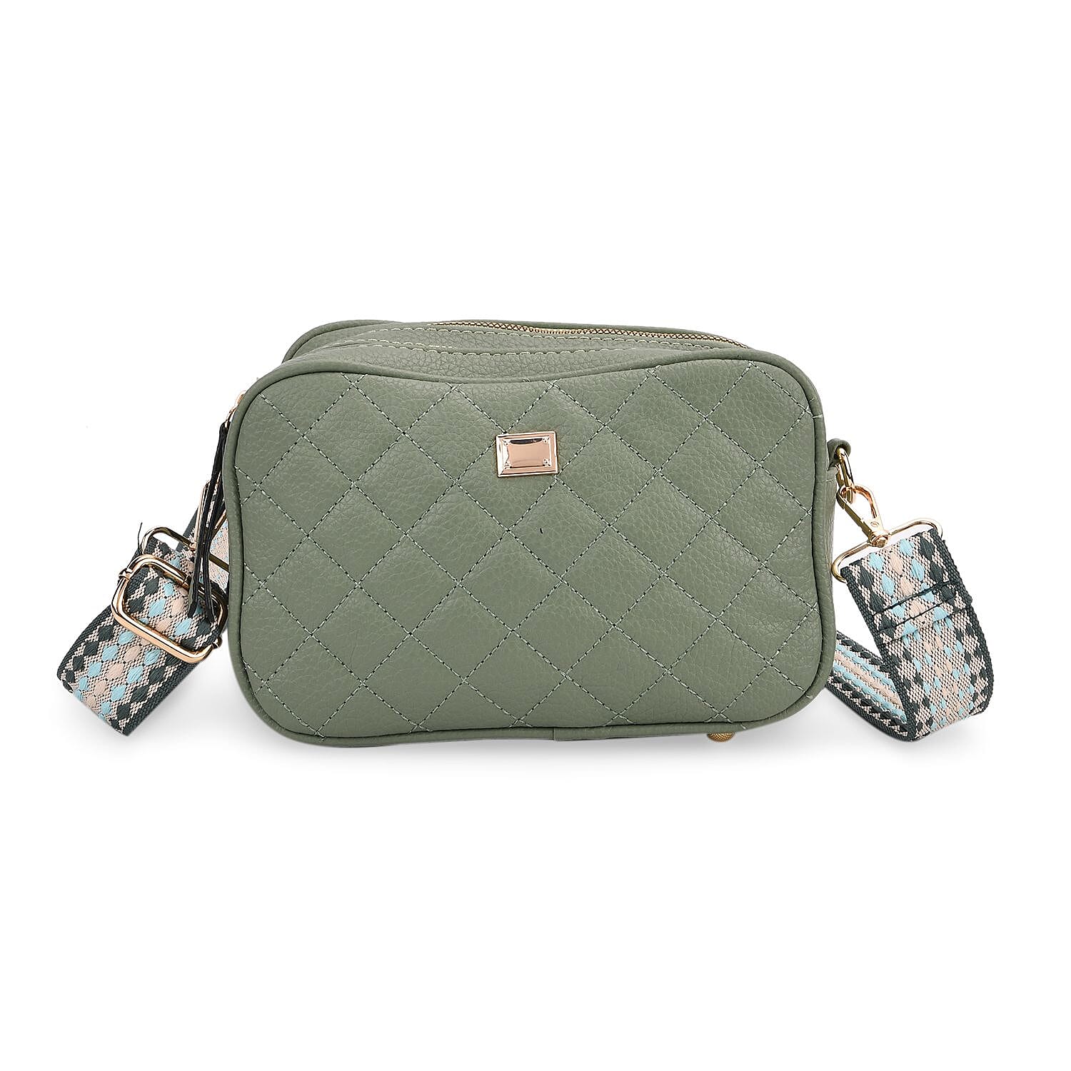 Prime Time Deal - Quilted Fully Lined Crossbody Bag With Adjustable Length Strap - Green
