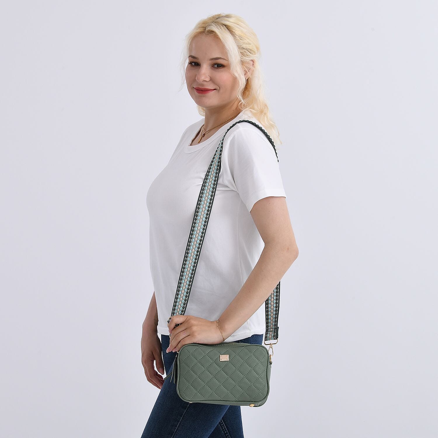 Prime Time Deal - Quilted Fully Lined Crossbody Bag With Adjustable Length Strap - Green