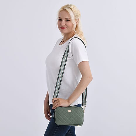 Prime Time Deal - Quilted Fully Lined Crossbody Bag With Adjustable Length Strap - Green