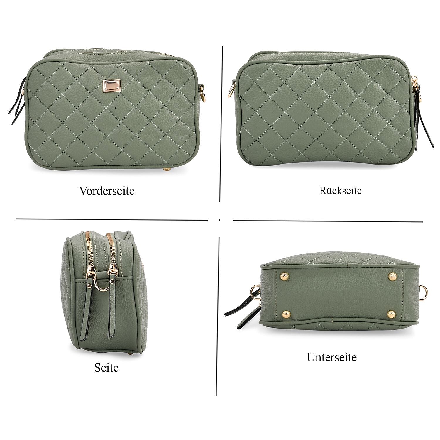 Prime Time Deal - Quilted Fully Lined Crossbody Bag With Adjustable Length Strap - Green