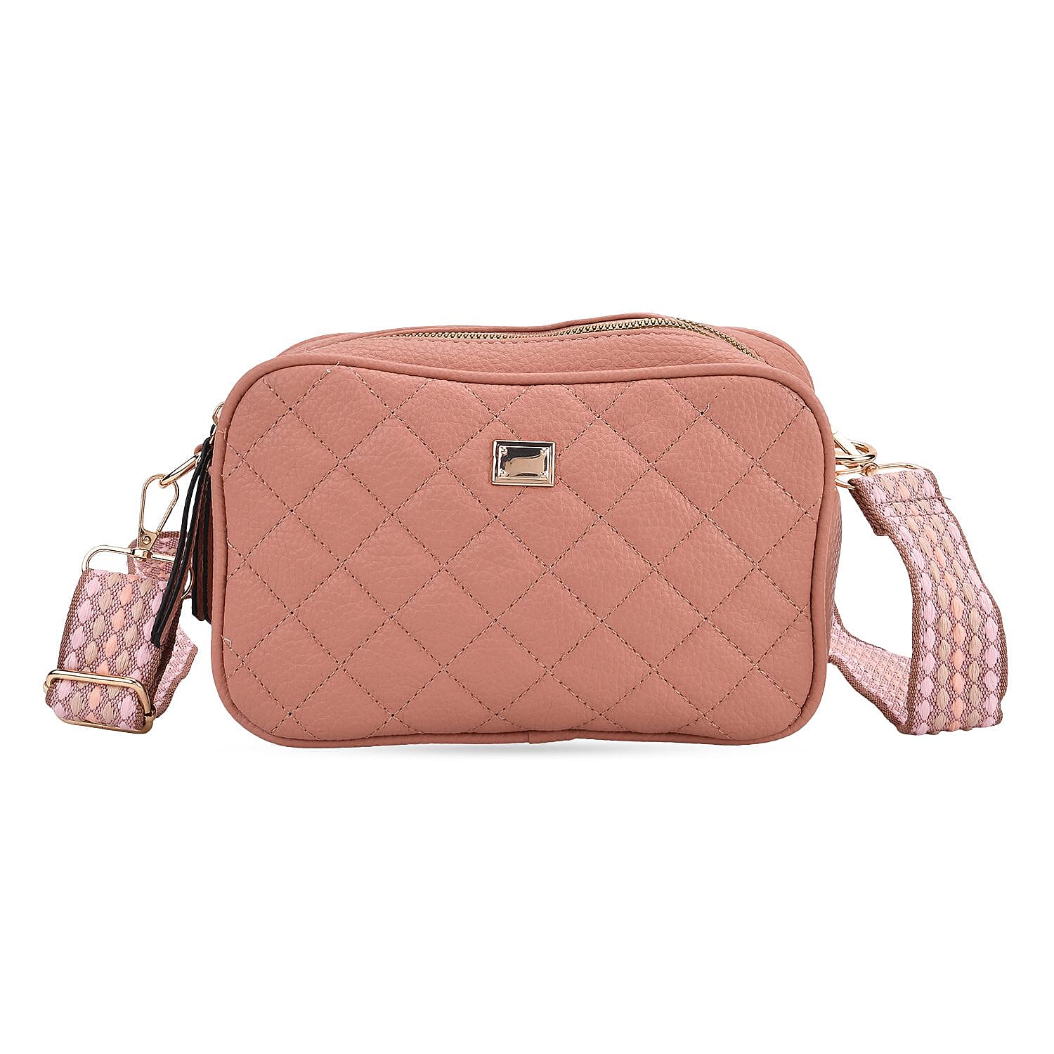 Prime Time Deal - Quilted Fully Lined Crossbody Bag With Adjustable Length Strap - Pink