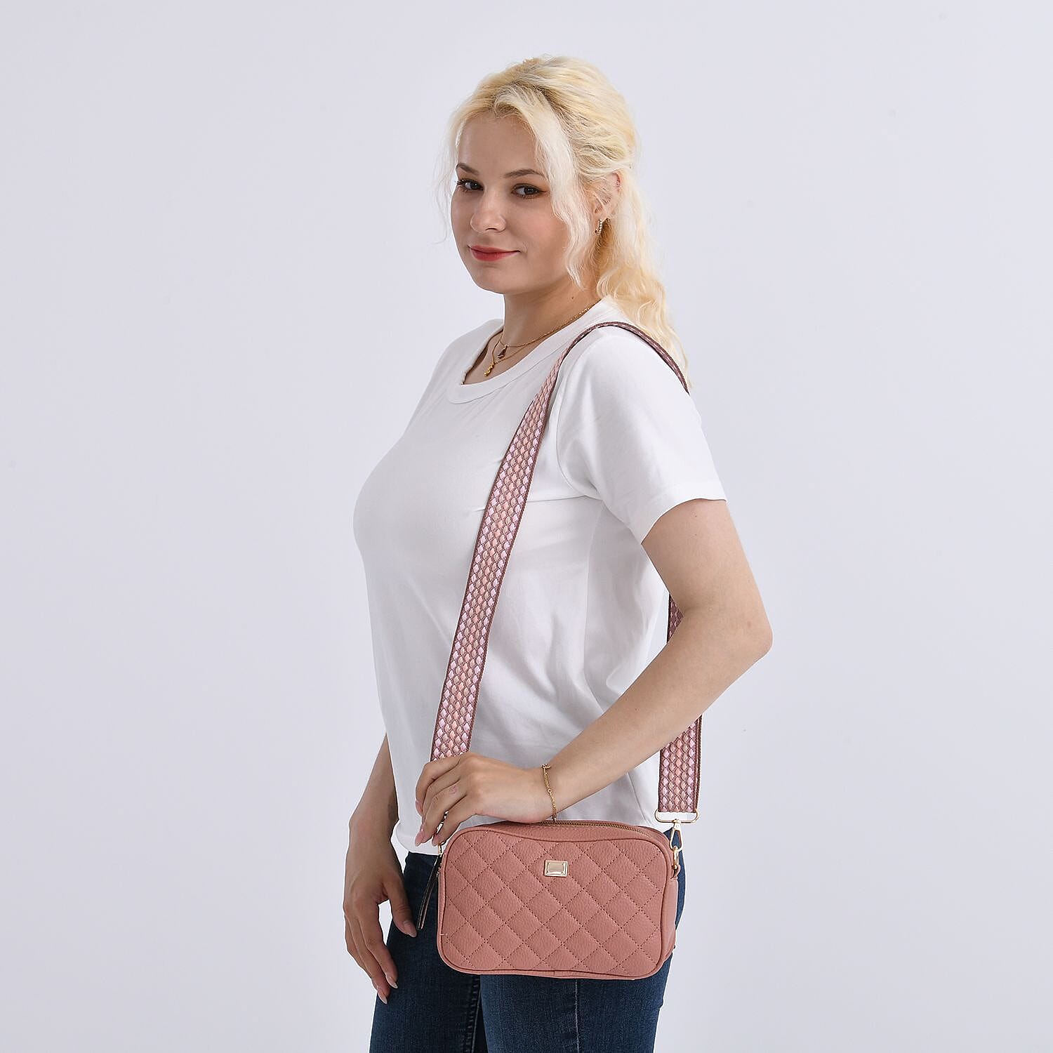 Prime Time Deal - Quilted Fully Lined Crossbody Bag With Adjustable Length Strap - Pink