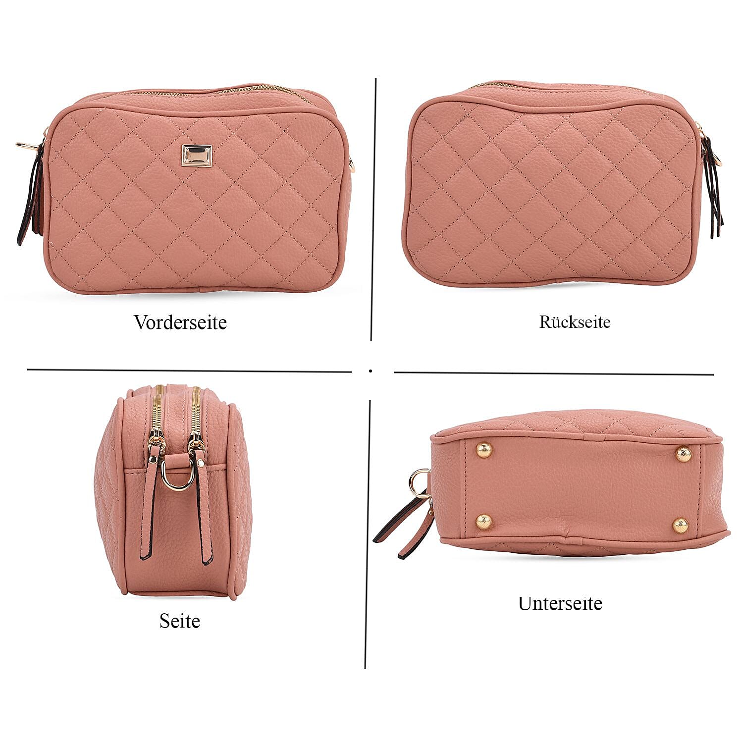 Prime Time Deal - Quilted Fully Lined Crossbody Bag With Adjustable Length Strap - Pink