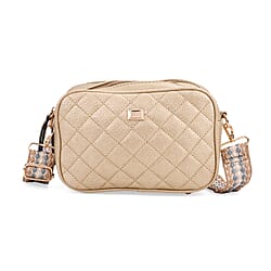 Prime Time Deal - Quilted Fully Lined Crossbody Bag With Adjustable Length Strap - Gold
