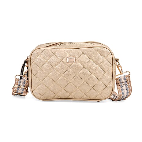 Prime Time Deal - Quilted Fully Lined Crossbody Bag With Adjustable Length Strap - Gold