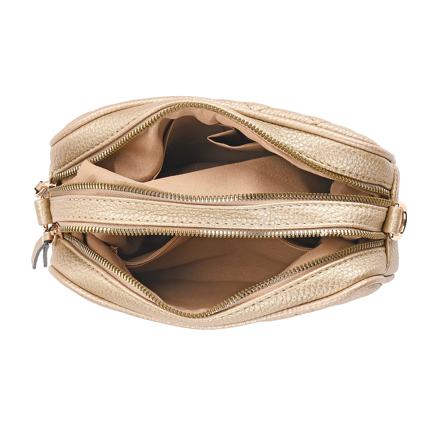 Prime Time Deal - Quilted Fully Lined Crossbody Bag With Adjustable Length Strap - Gold