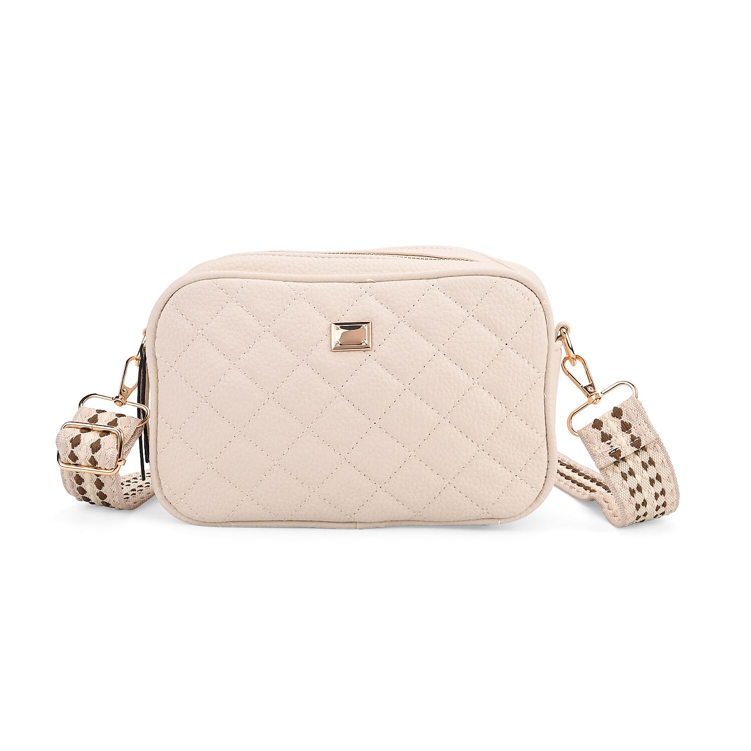Prime Time Deal - Quilted Fully Lined Crossbody Bag With Adjustable Length Strap - Beige