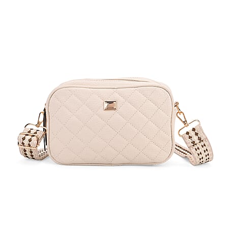 Prime Time Deal - Quilted Fully Lined Crossbody Bag With Adjustable Length Strap - Beige