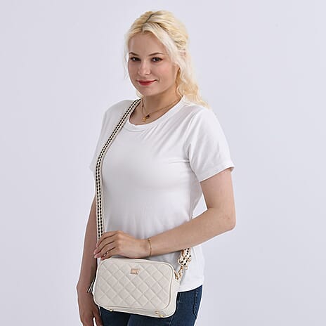 Prime Time Deal - Quilted Fully Lined Crossbody Bag With Adjustable Length Strap - Beige