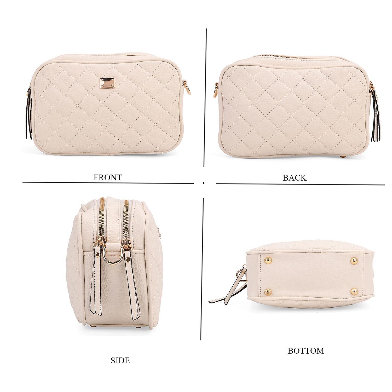 Prime Time Deal - Quilted Fully Lined Crossbody Bag With Adjustable Length Strap - Beige