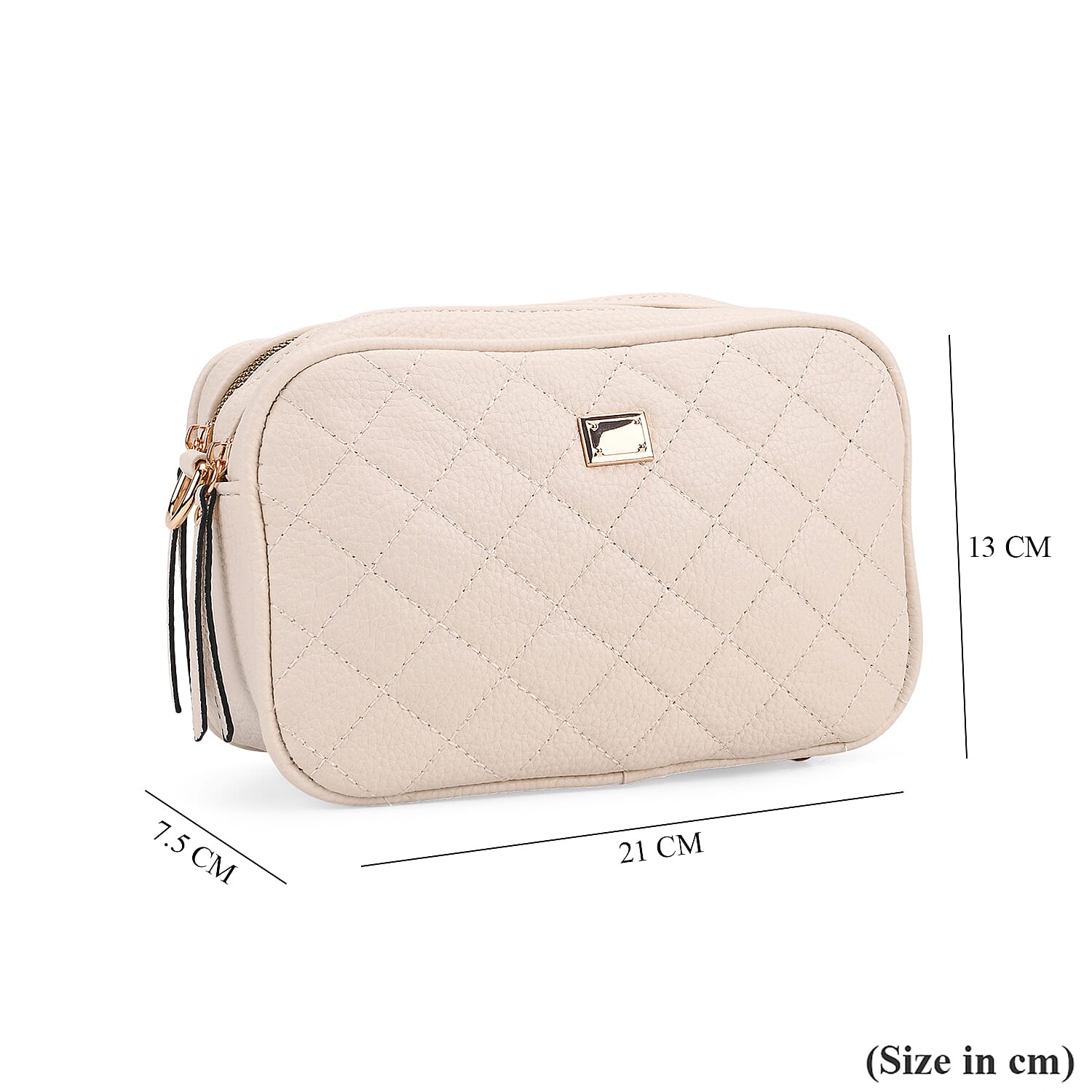 Prime Time Deal - Quilted Fully Lined Crossbody Bag With Adjustable Length Strap - Beige